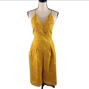 A New Day Women's Yellow Floral Print Spaghetti Strap Criss Cross Back Jumpsuit